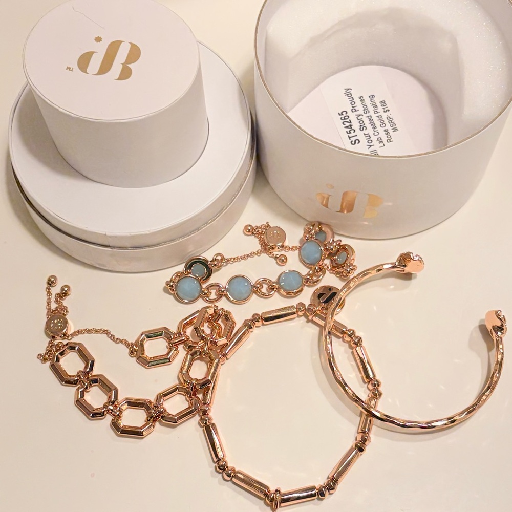 Rose Gold Bracelet Set with Light Blue Stones and Charm - Picture 10 of 11